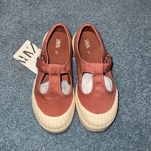Zara Kids T-bar Sneakers with Toe Cap - Russet Orange Size 27 (10.5T)